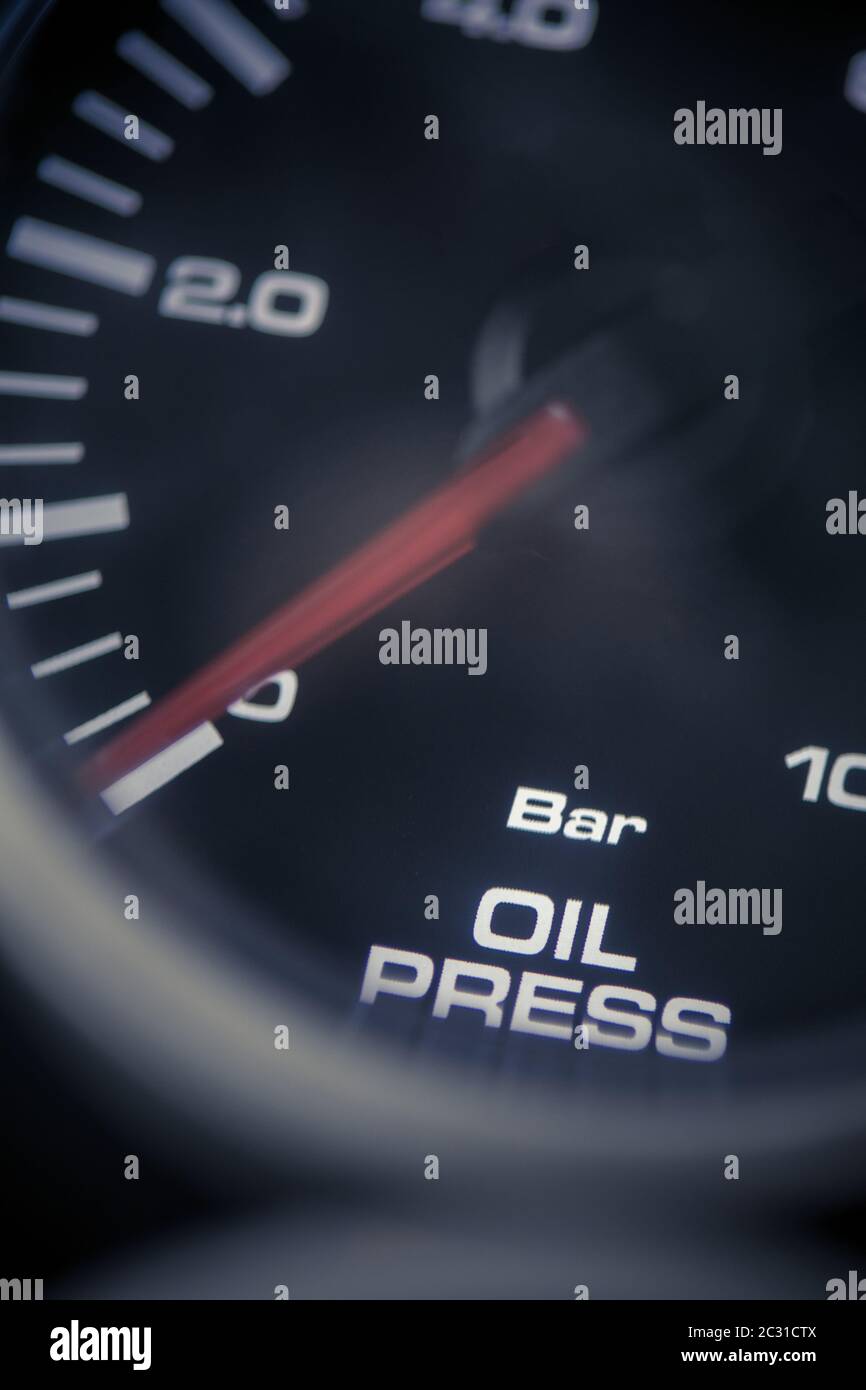 Close up shot of a car's oil pressure gauge Stock Photo Alamy