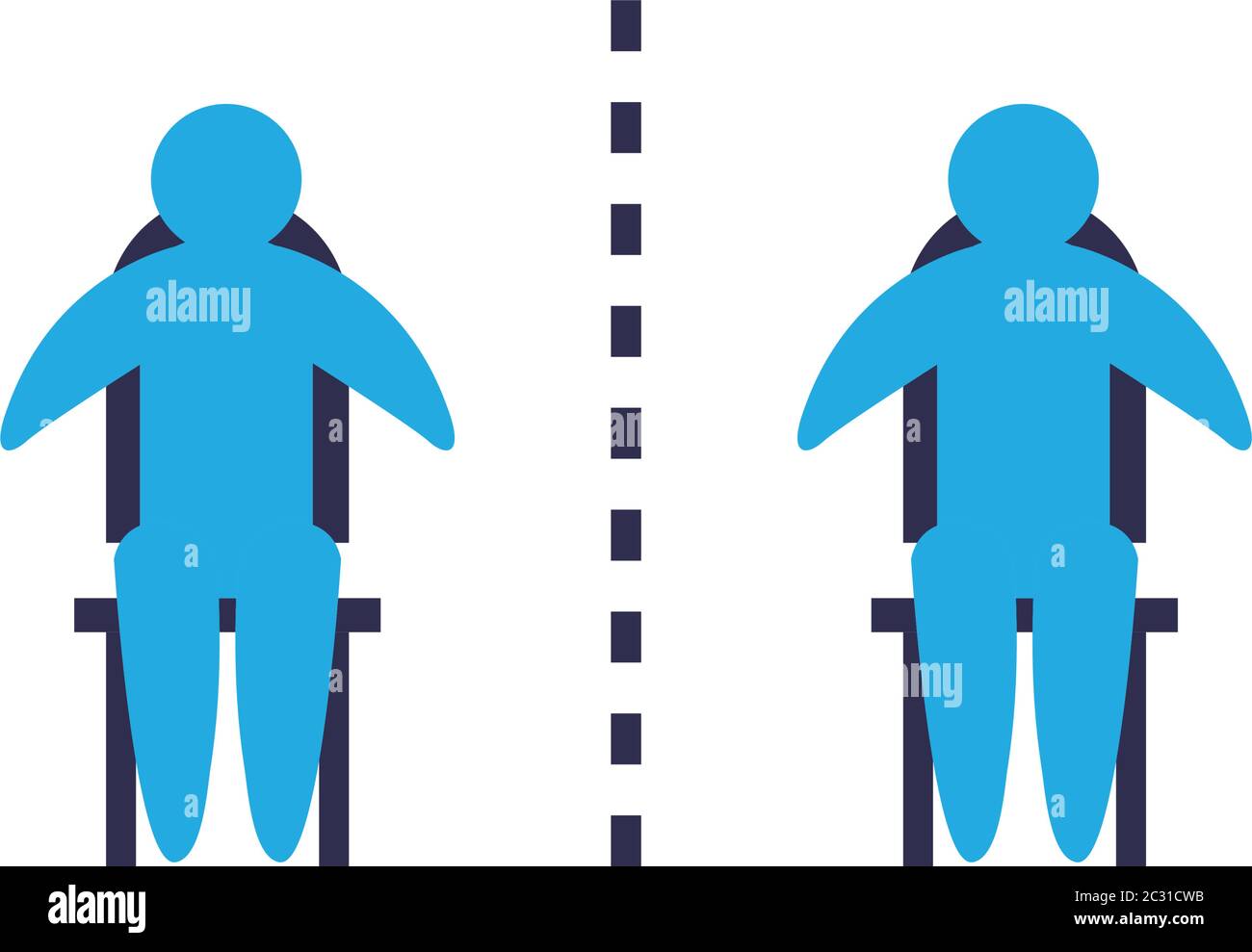 Social distancing between human avatars on chairs flat style icon ...