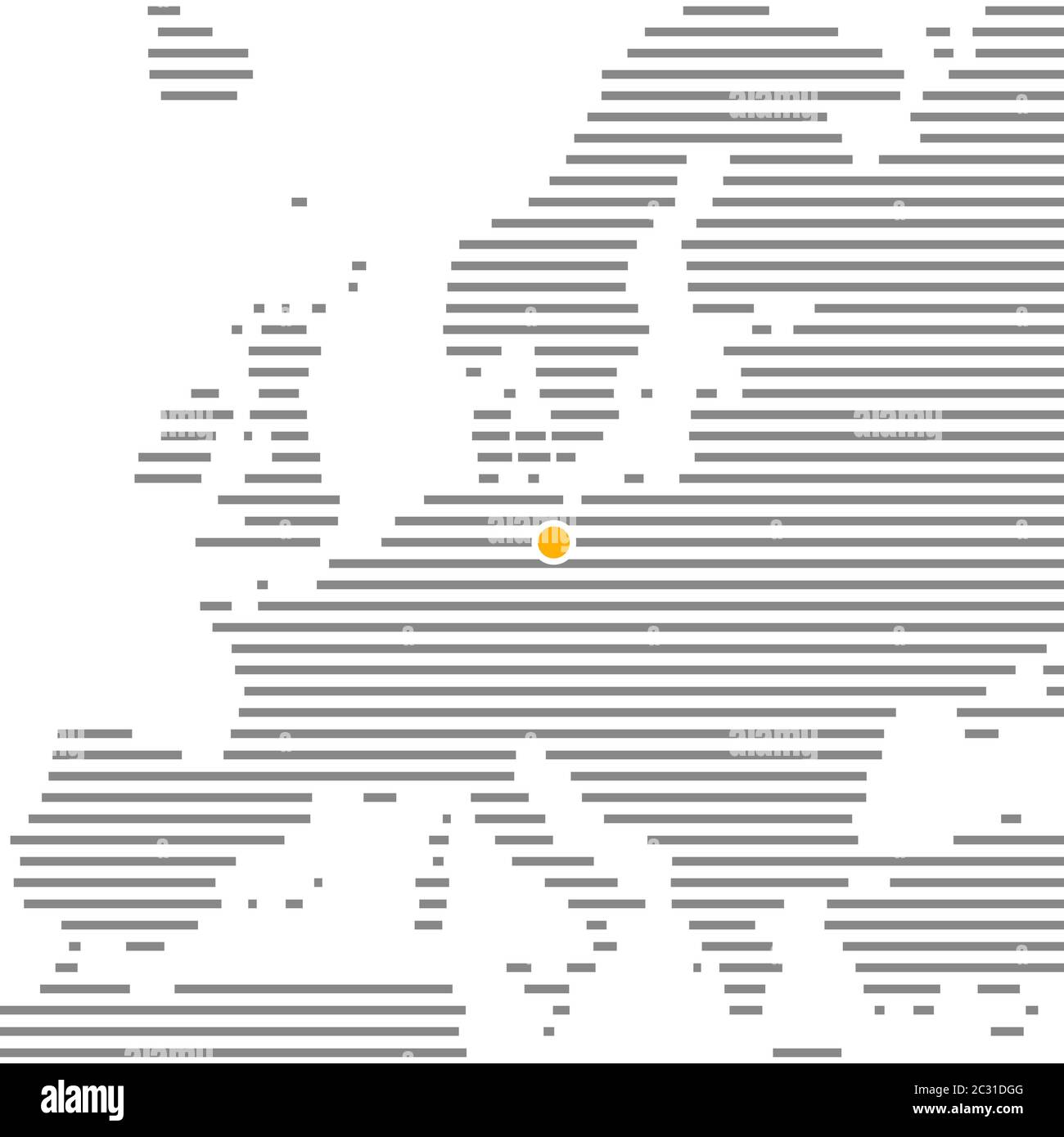 City Berlin in Germany on grey striped map of Europe with orange dot Stock Photo
