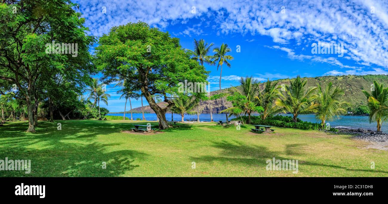 Scenic view of beach, Napoopoo, South Kona, Hawaii Islands Stock Photo