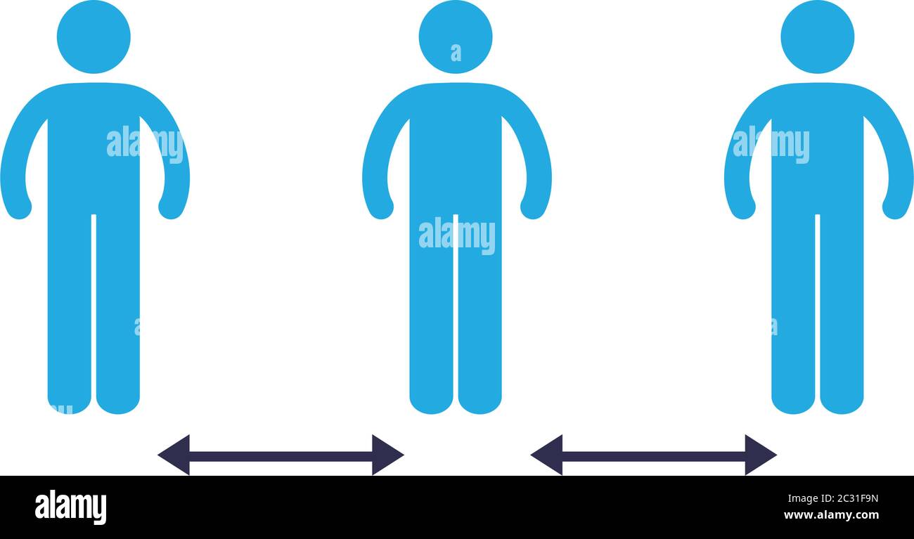 Social distancing between human avatars flat style icon design of Covid ...