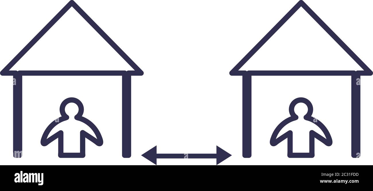 Social distancing between human avatars at houses line style icon ...