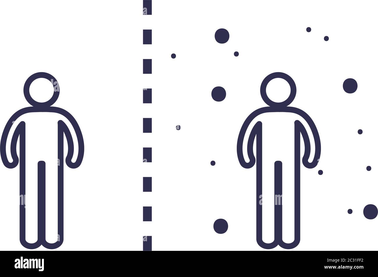 Social distancing between human avatars line style icon design of Covid ...