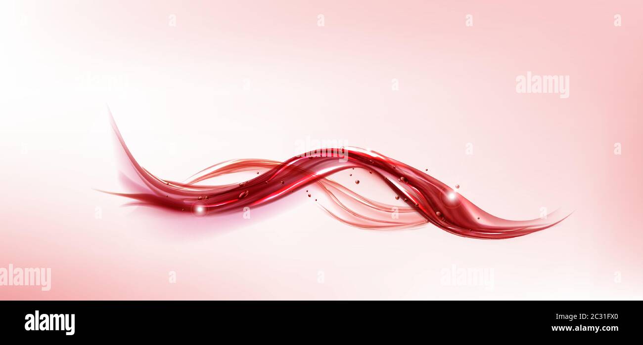 Red water splash wave with air bubbles and sparkles. Dynamic motion of