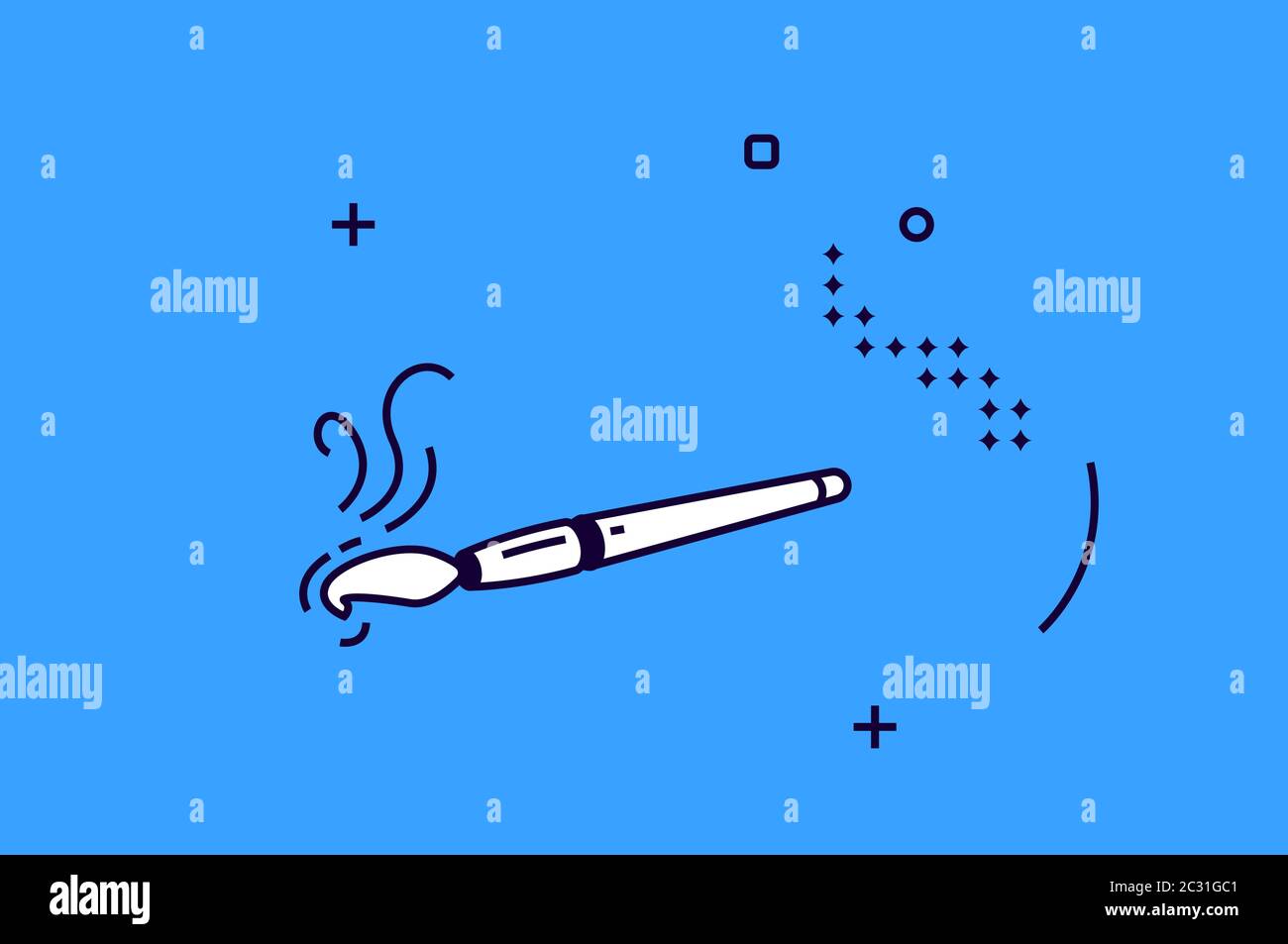 Isometric icon paint brush with linear smears and abstract elements on ...