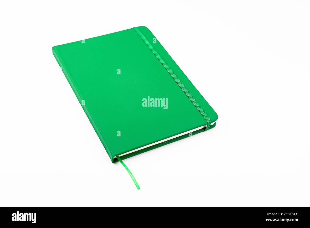 Closed green leather diary with trim and separator to make a mockup as a merchandising product Stock Photo