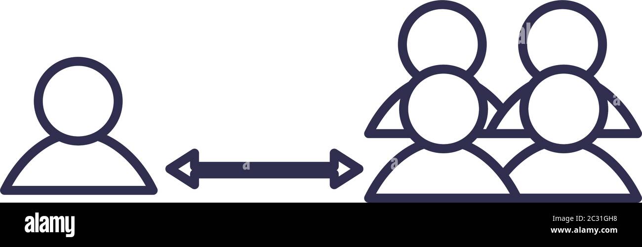 Social distancing between human avatars line style icon design of Covid ...