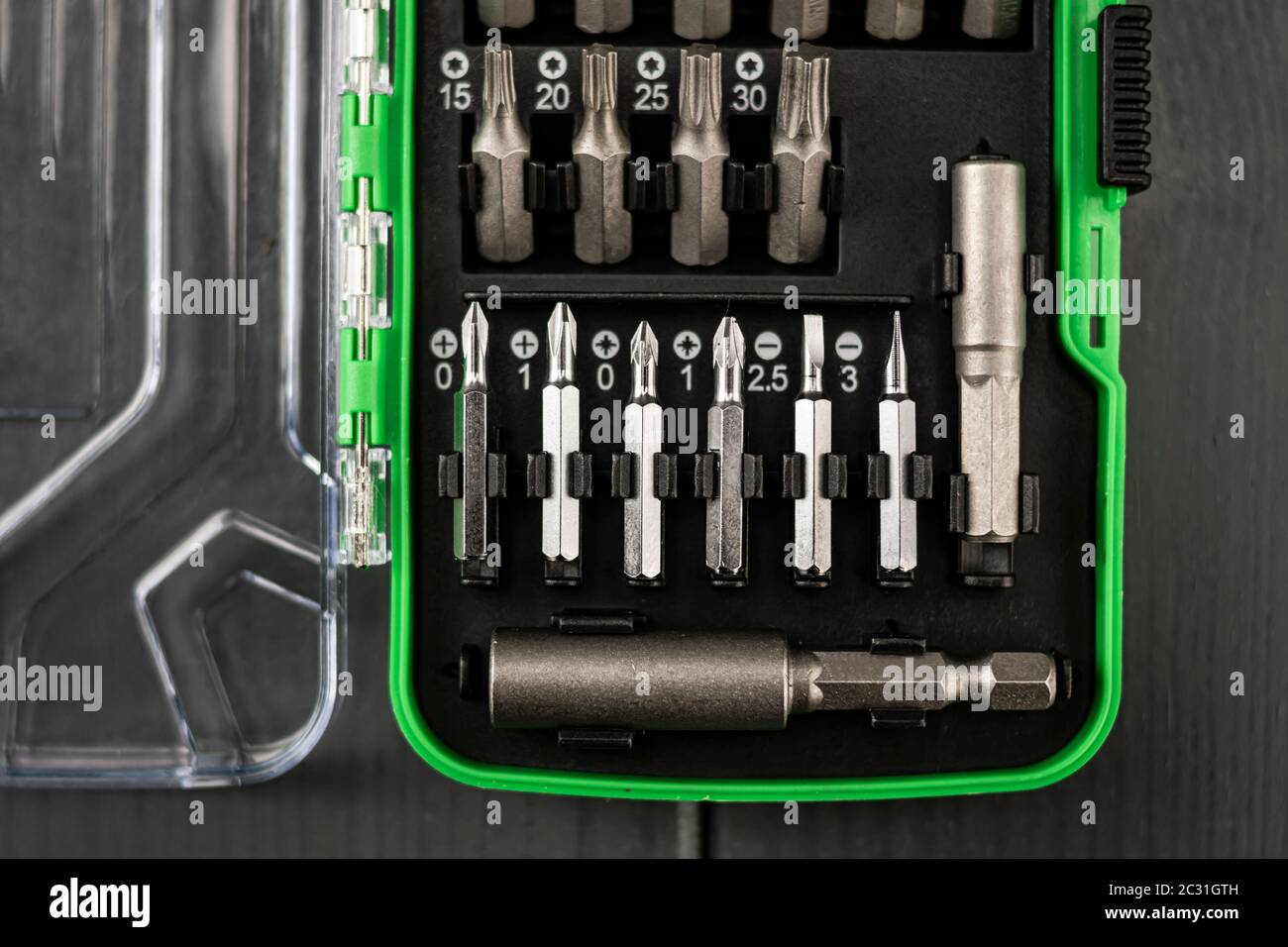 Screw Set Tips Box Toolbox with a lot of interchangeable screwdriver tips Stock Photo - Alamy