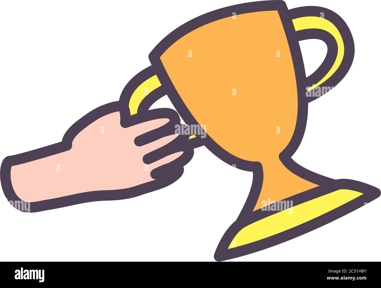 hand holding trophy line and fill style icon design, Winner first ...