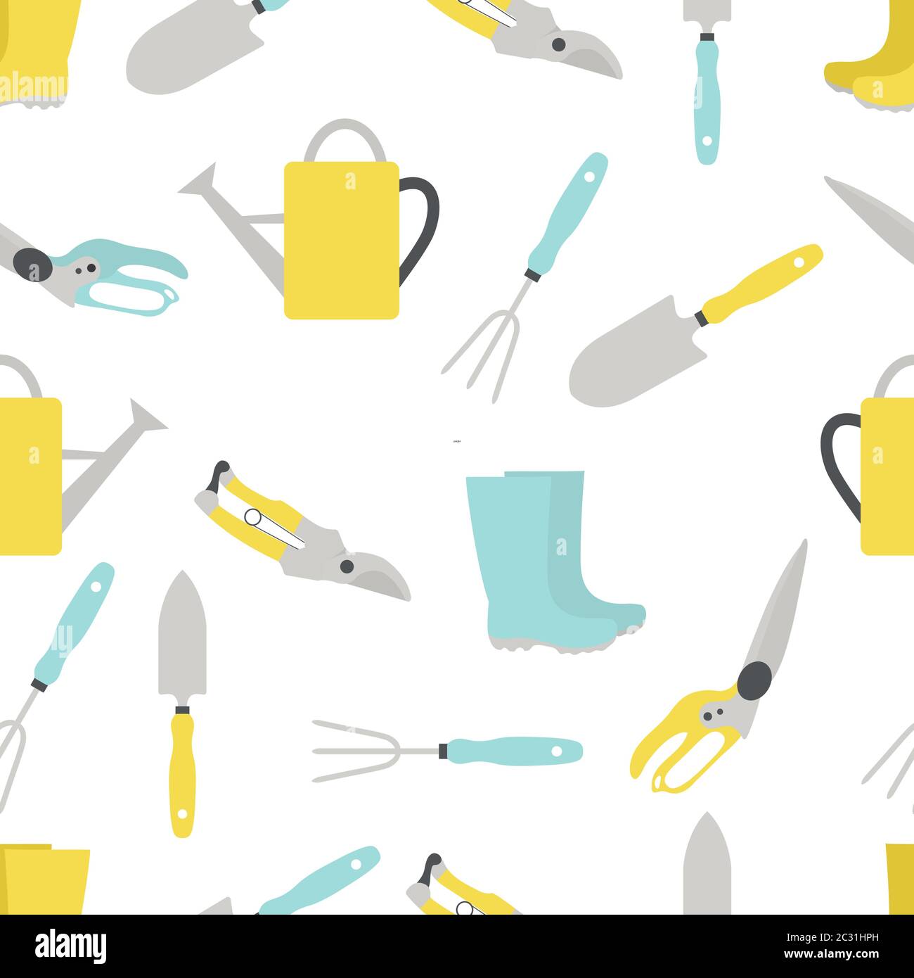Vector seamless pattern Illustration with gardening tools and rubber ...