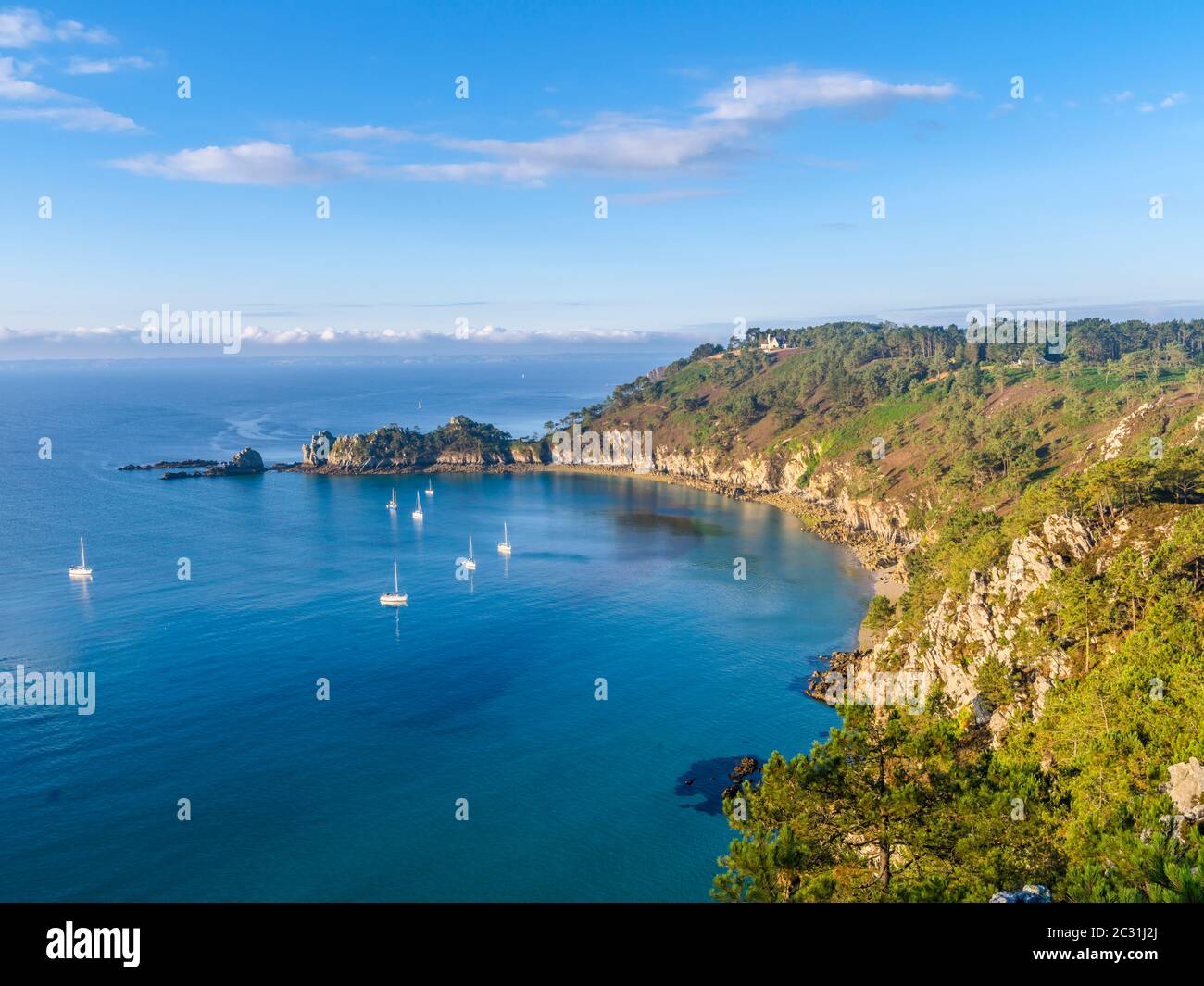 Landscape of coastline and sea, Crozon peninsula, Finistere, Brittany, France Stock Photo