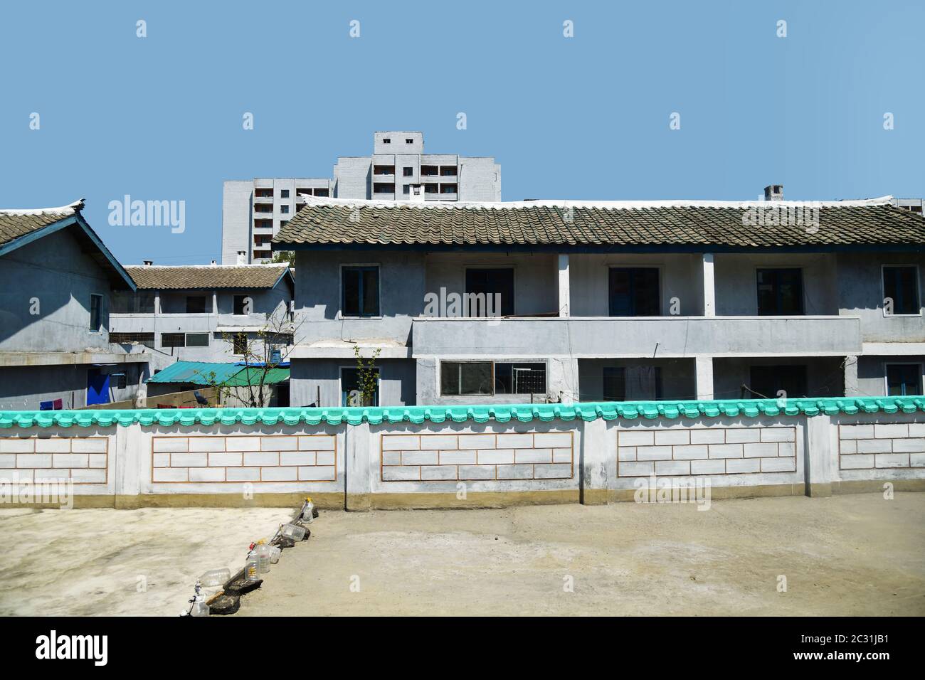 Pyongyang, North Korea. Suburb of city, typical apartments house in background Stock Photo