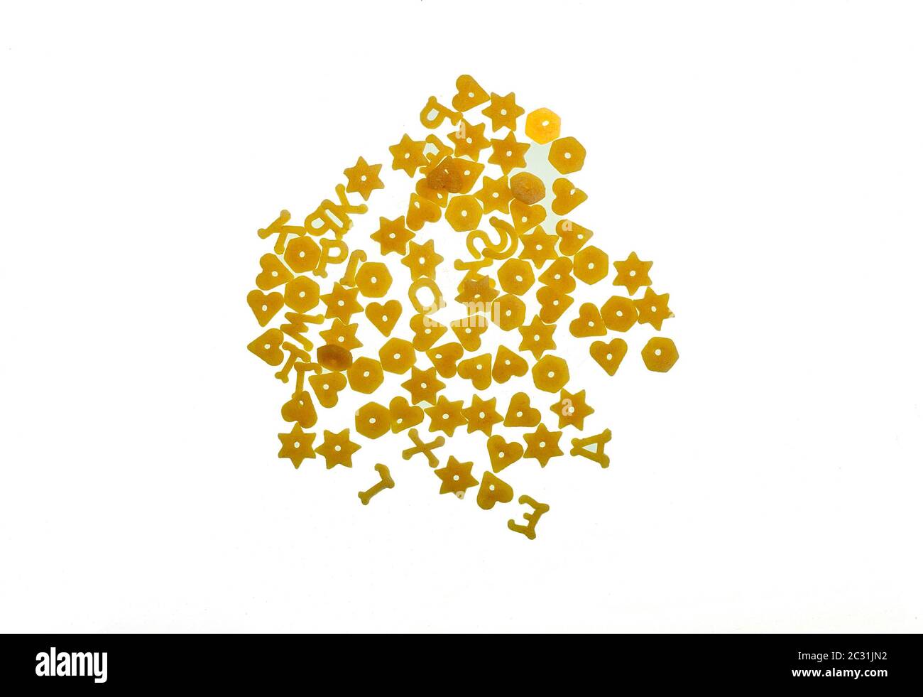 Soup pasta letters nad shapes made of durum wheat (Triticum durum) semolina Stock Photo