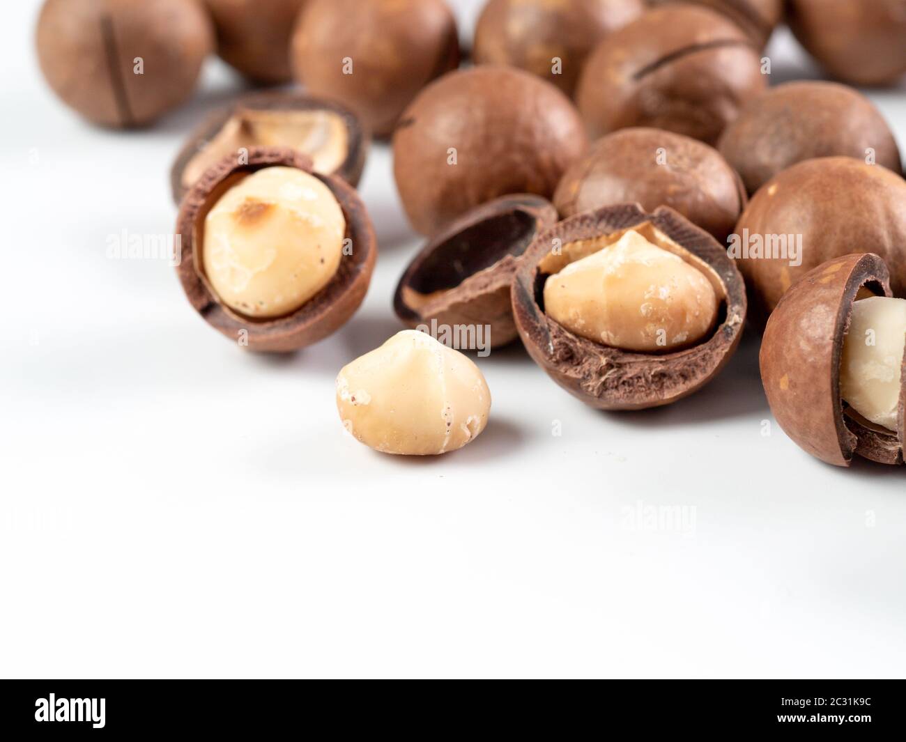 Set macadamia nuts isolated Stock Photo