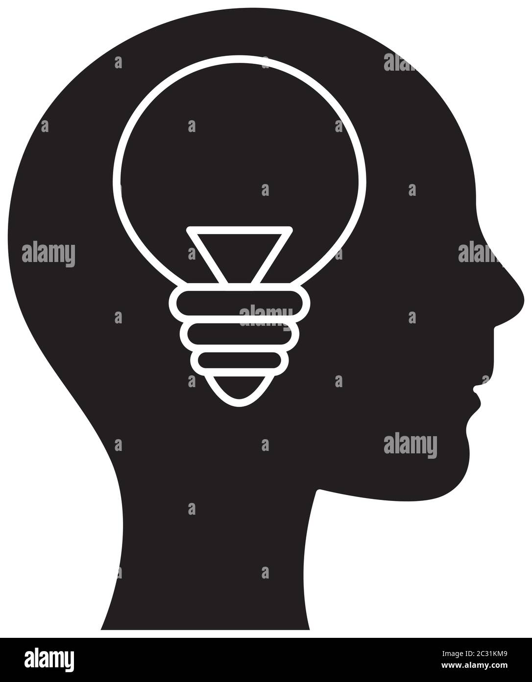 Human head silhouette light bulb Black and White Stock Photos & Images ...