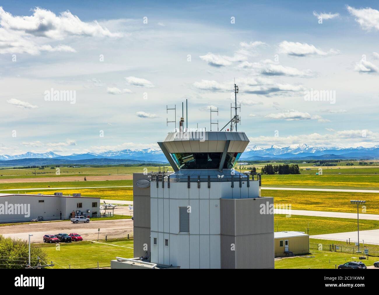 Eye level view of control tower at Springbank Airport, Alberta Canada Stock Photo