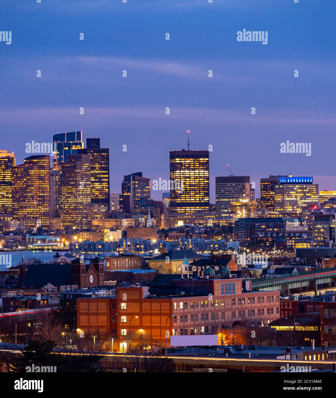 Boston skyline night aerial hi-res stock photography and images - Alamy