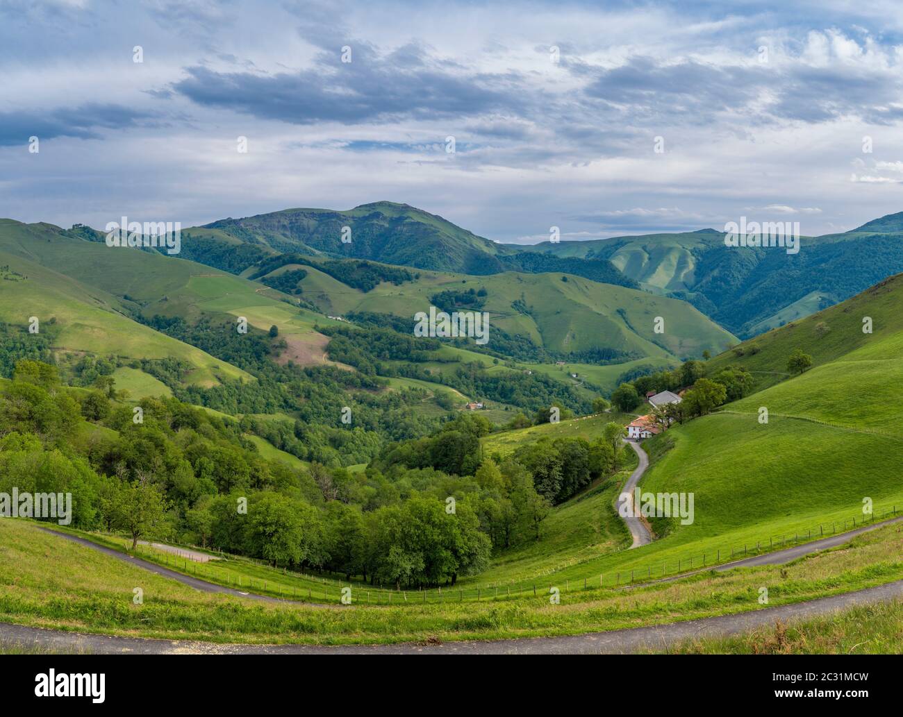 Landscape with road of Iraty Mountains, Basque Country, Pyrenees-Atlantique, France Stock Photo