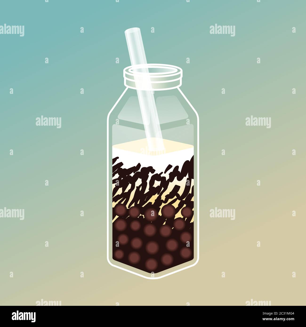 Bubble tea illustration with delicious tapioca and jelly. Boba tea