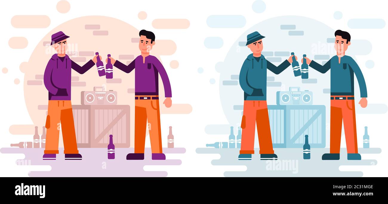 Two city guys drinking beer from bottles Stock Vector