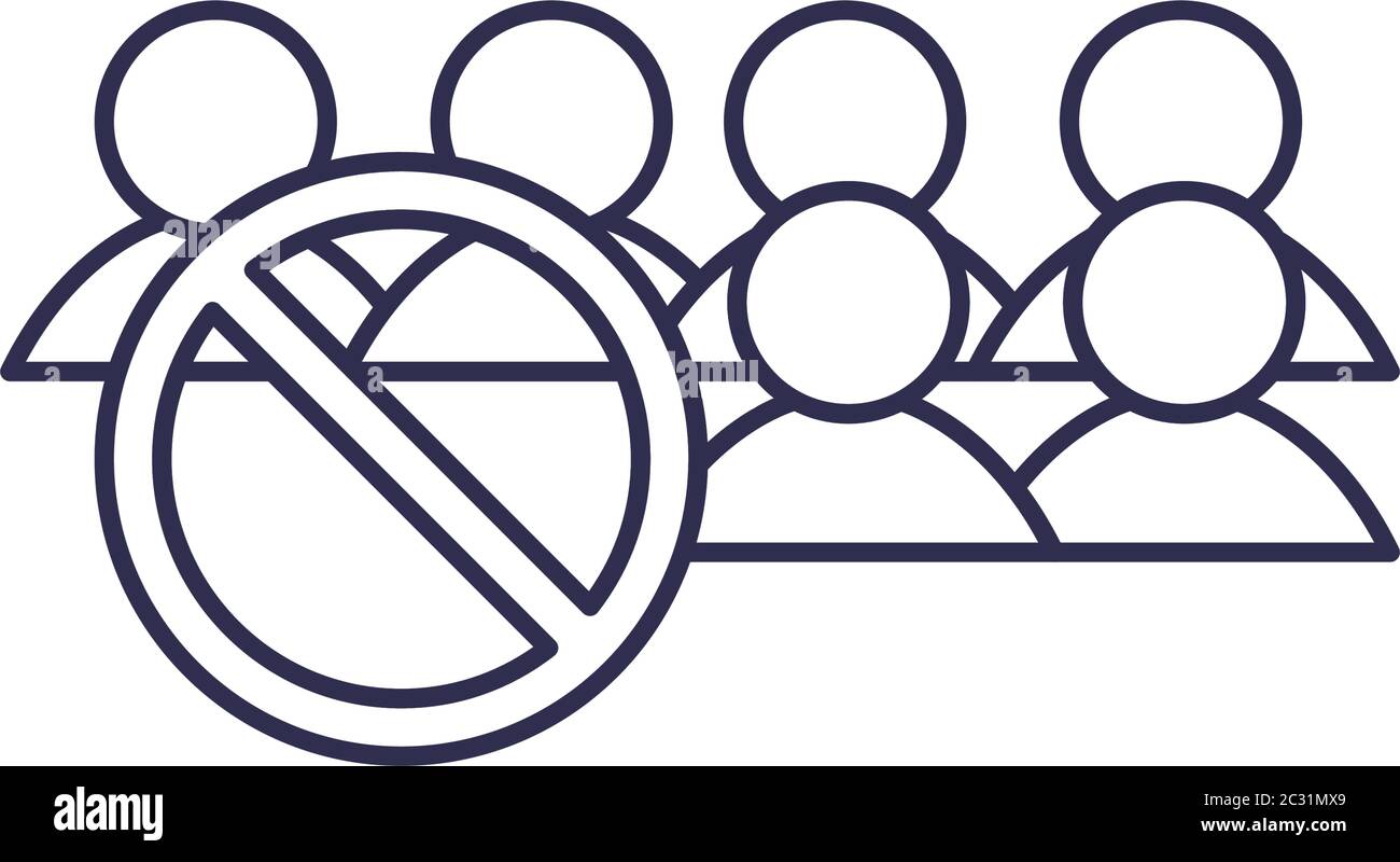 Social distancing between human avatars with ban line style icon design ...