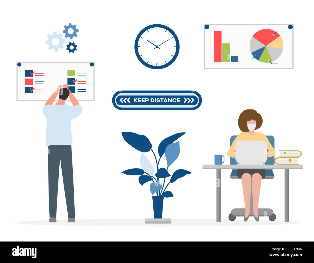 Vector illustration with people working at the office. Social ...