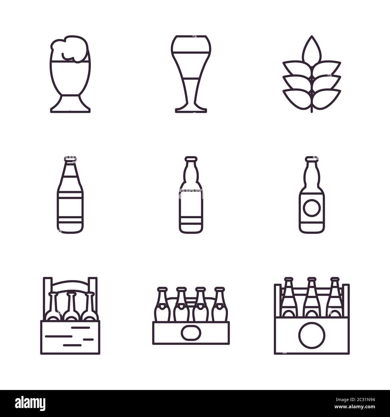 Beer line style icon set design, Festival day pub alcohol bar and drink ...