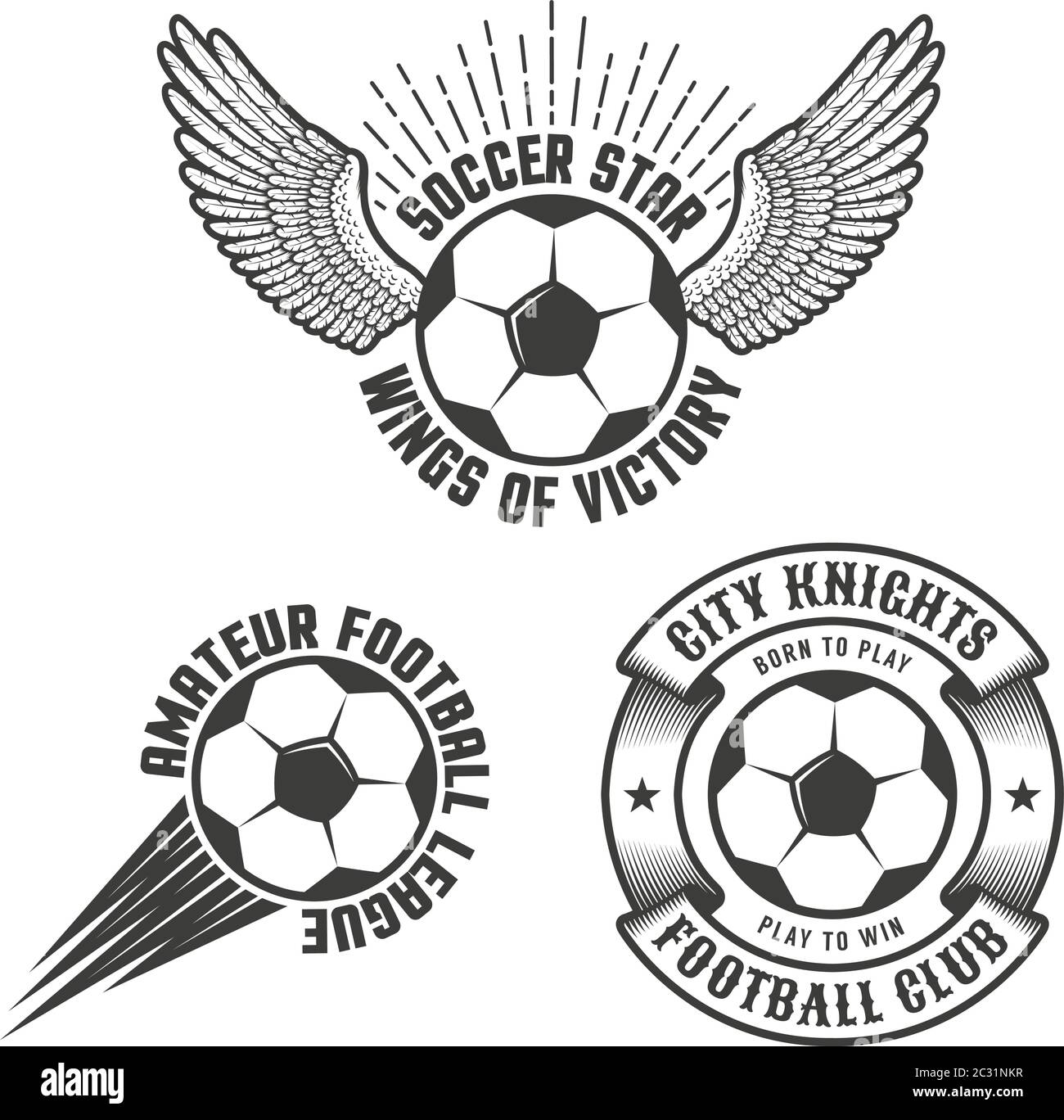 Football emblems, logos templates with a classic ball for soccer Stock Vector