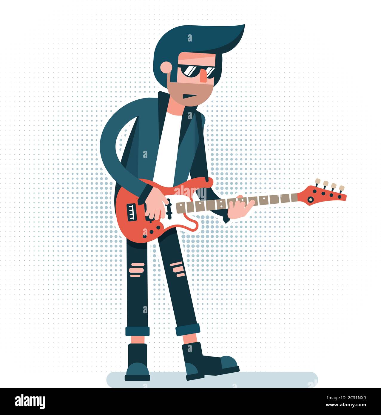 Cartoon rock musician in leather jacket Stock Vector