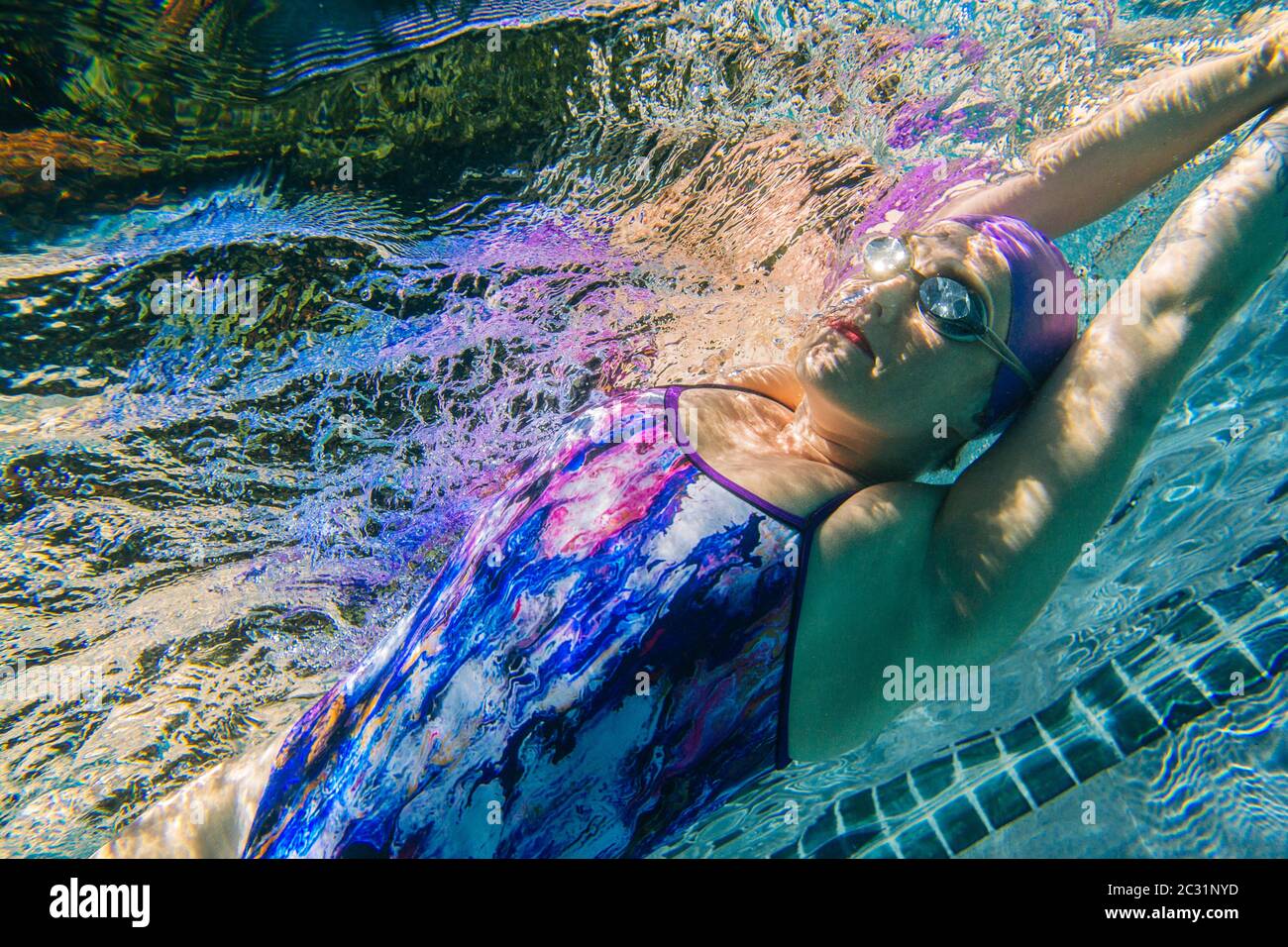 View of woman swimmer, Bainbridge Island, Washington, USA Stock Photo