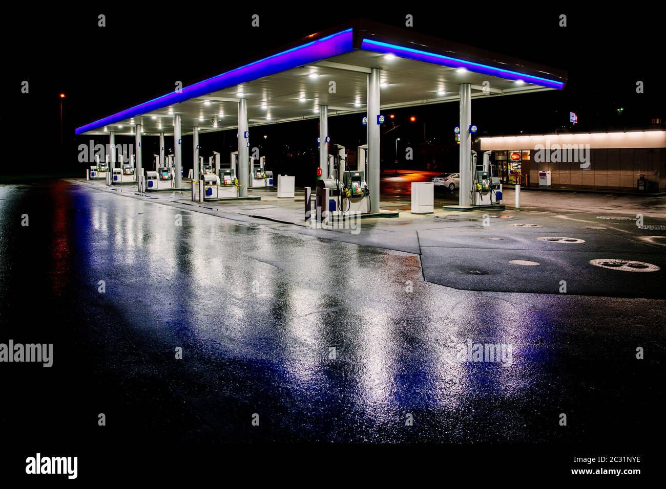 View of gas station, Tacoma, Washington, USA Stock Photo