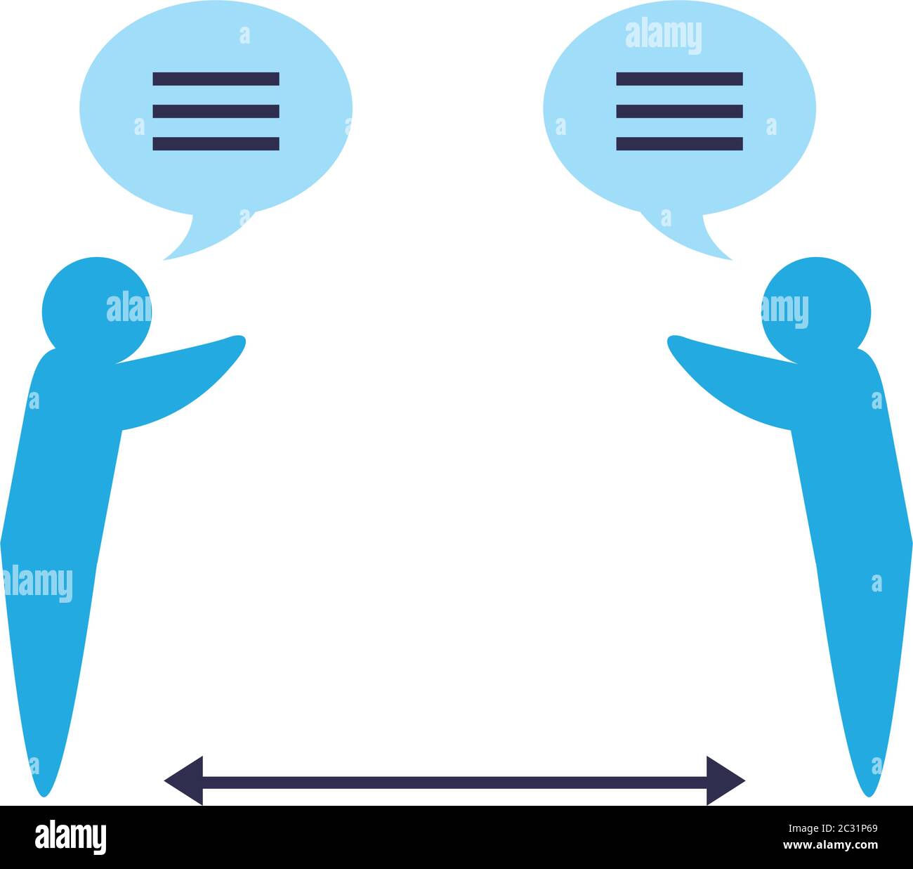 Social distancing between human avatars with bubbles flat style icon ...