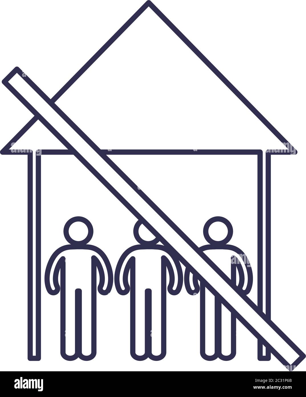Social distancing between human avatars at house line style icon design ...