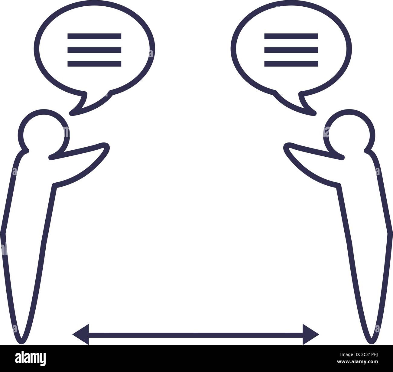 Social distancing between human avatars with bubbles line style icon ...
