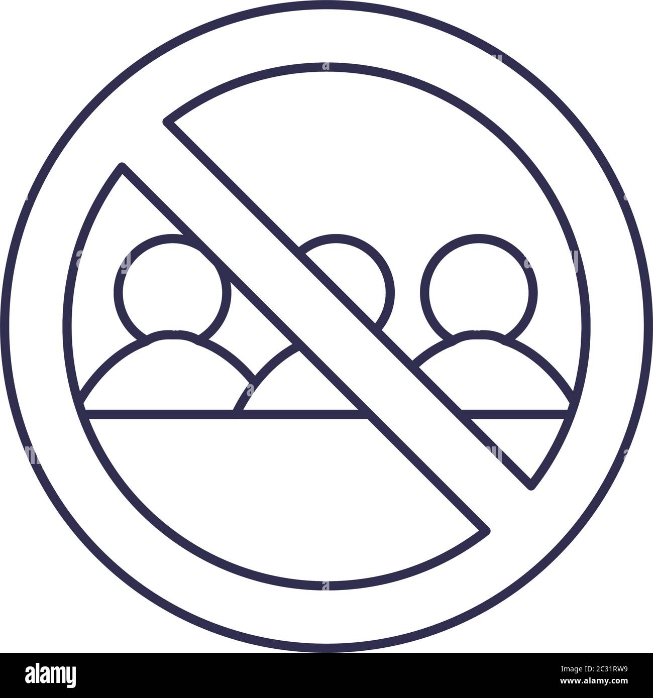 Social distancing between human avatars with ban line style icon design ...
