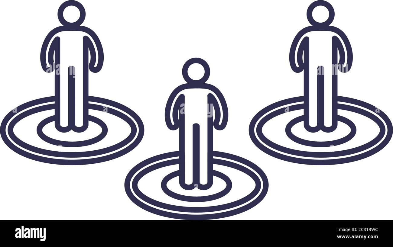 Social distancing between human avatars line style icon design of Covid ...