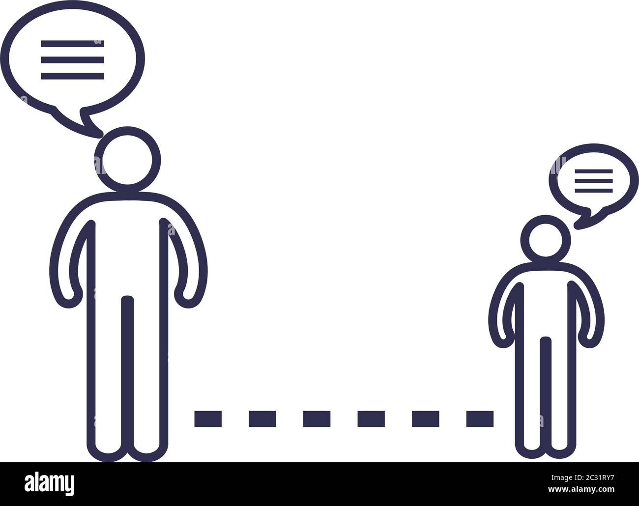 Social distancing between human avatars with bubbles line style icon ...