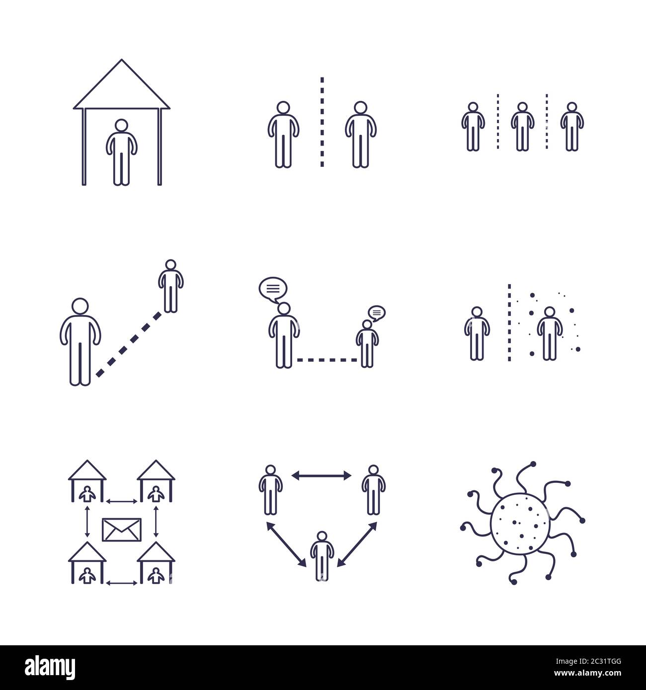 Social distancing line style icon set design of Covid 19 virus theme ...