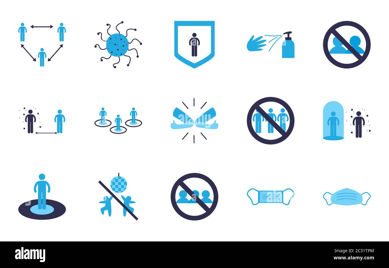 Social distancing flat style icon set design of Covid 19 virus theme ...