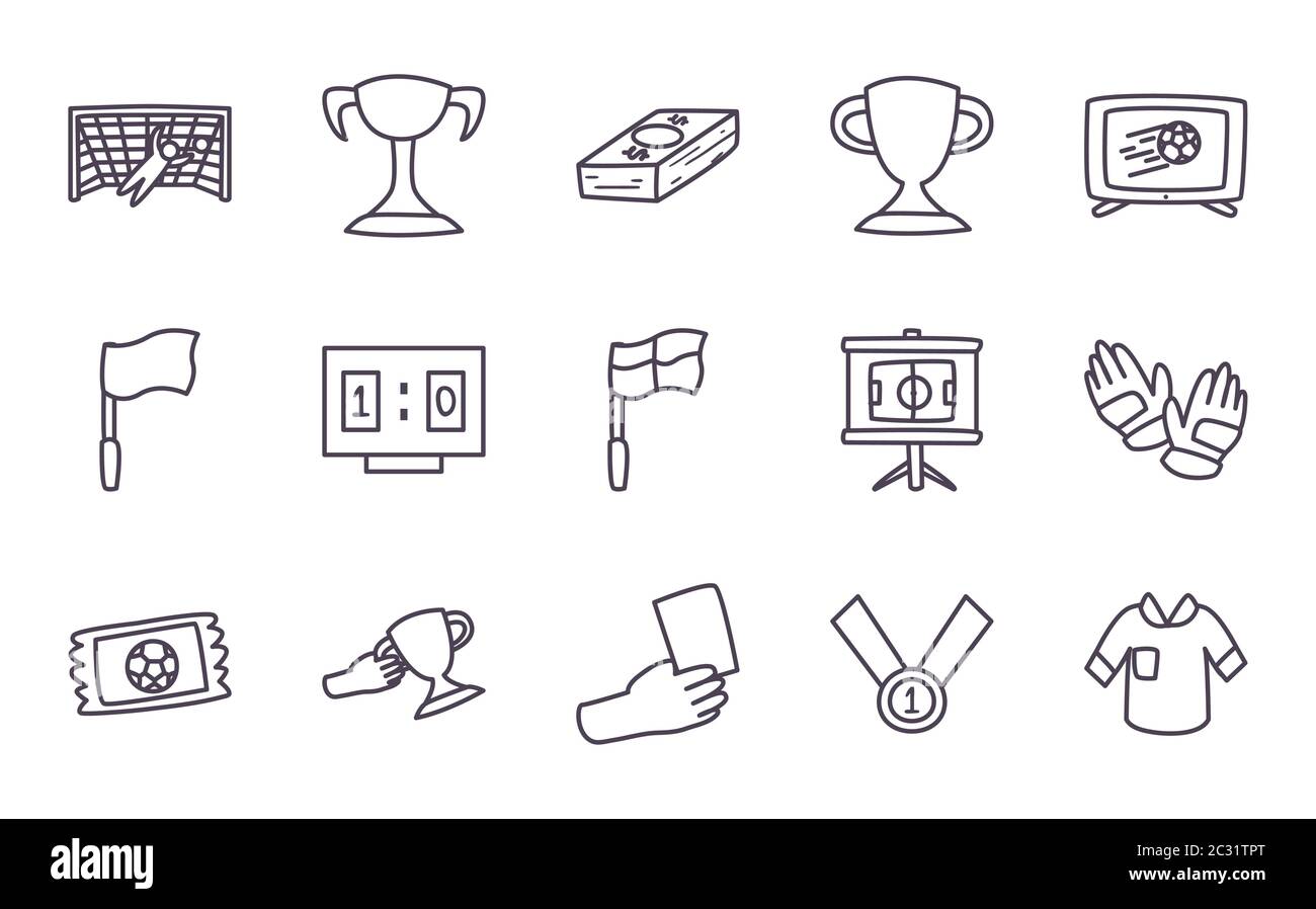 line style icon set design, Soccer football sport hobby competition and ...
