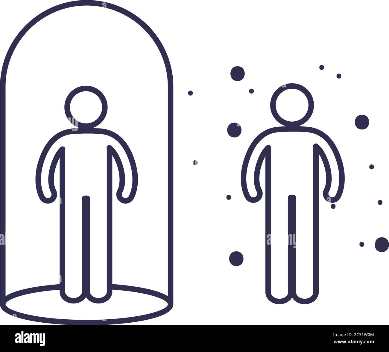 Social distancing between human avatars line style icon design of Covid ...