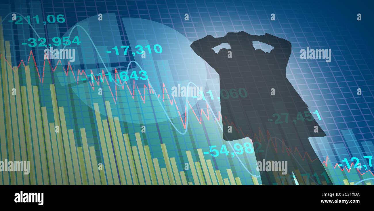 Financial loss concept and business decline or stock market crash in a 3D illustration style. Stock Photo