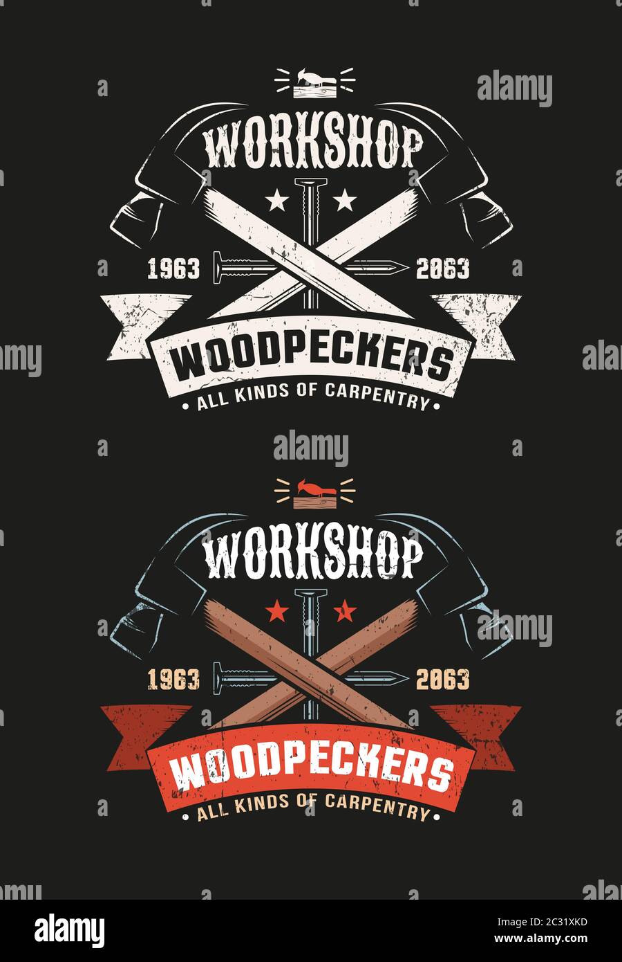 Two crossed hammers, nails and ribbon Stock Vector Image & Art Alamy