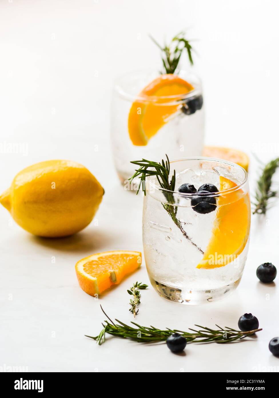 Infused water mix of orange and blueberry Stock Photo