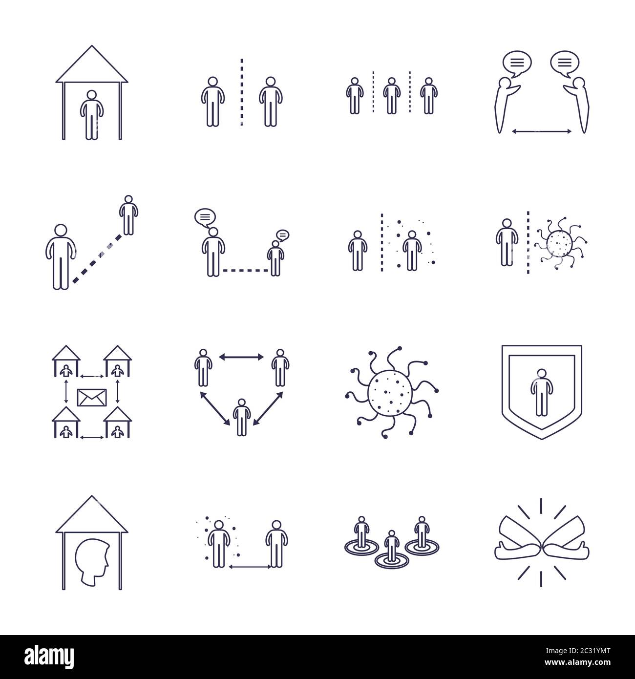 Social distancing line style icon set design of Covid 19 virus theme ...