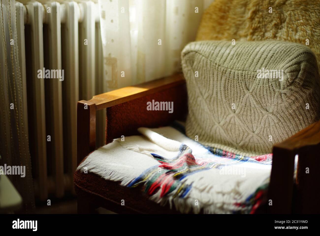 Old armchair in the living room by the window Stock Photo - Alamy