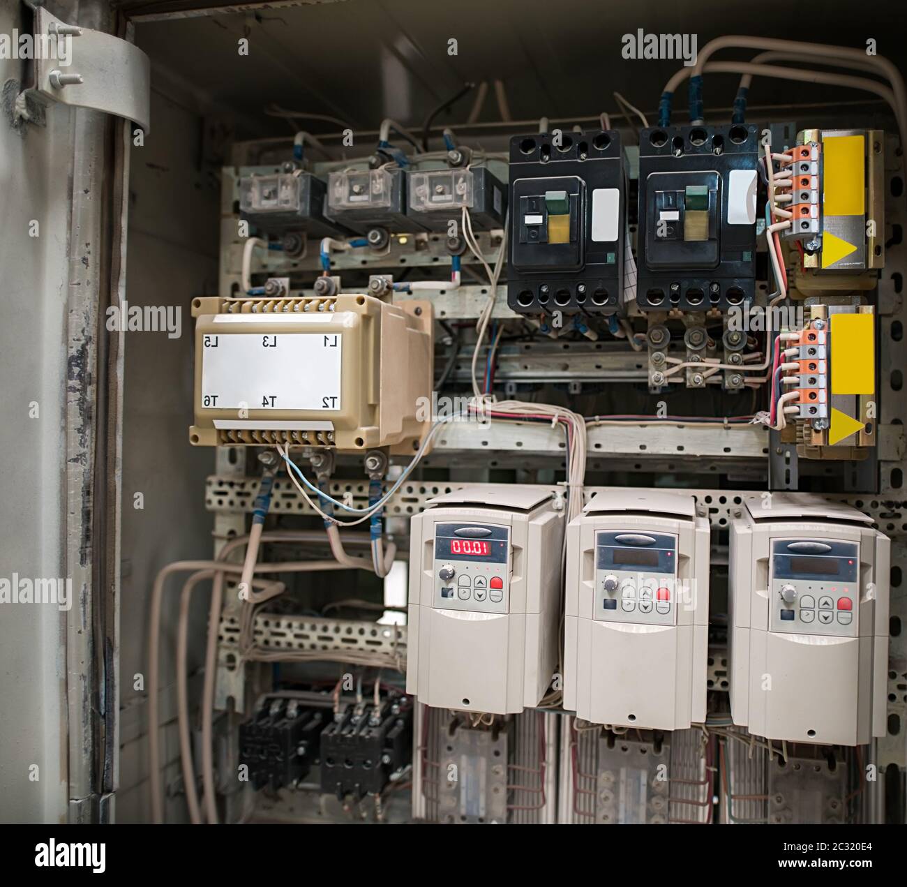 Electrical panel with fuses and contactors Stock Photo Alamy