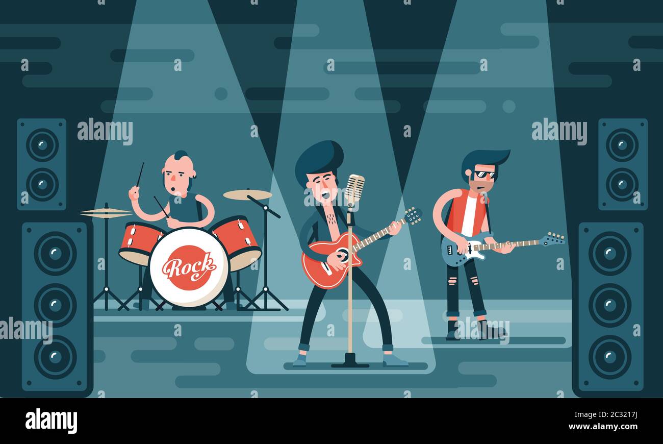 Concert of rock band on stage Stock Vector