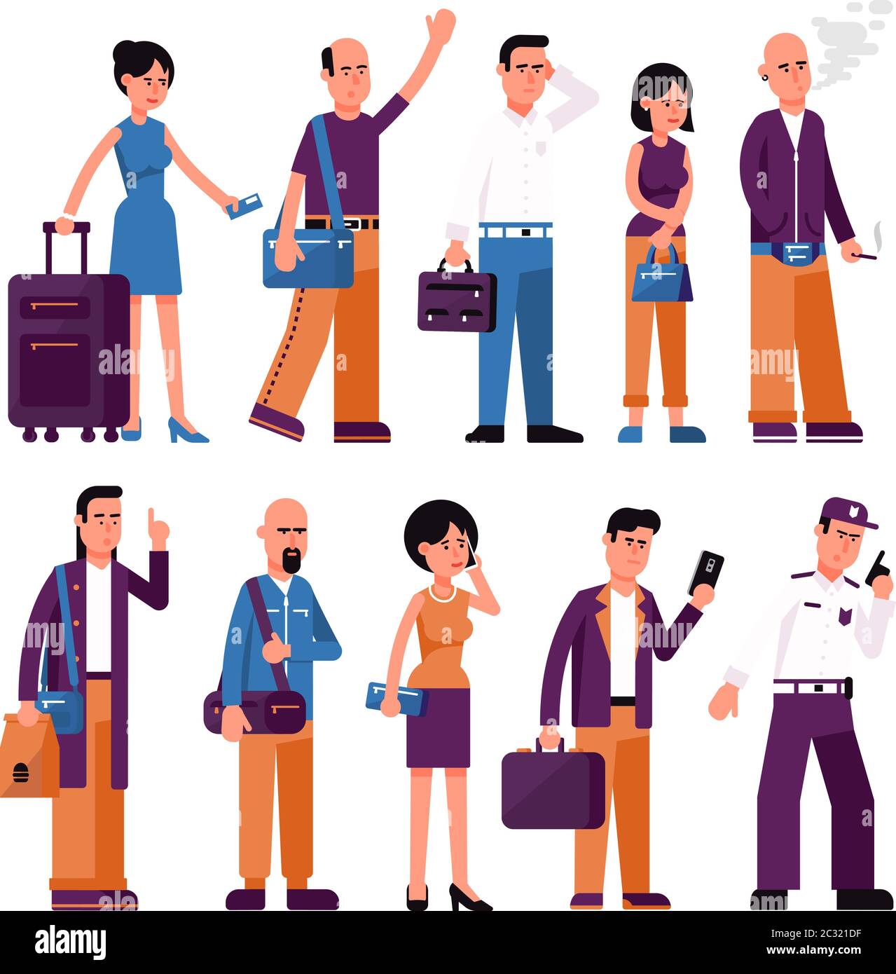 Set of people men and women with bags and suitcases Stock Vector