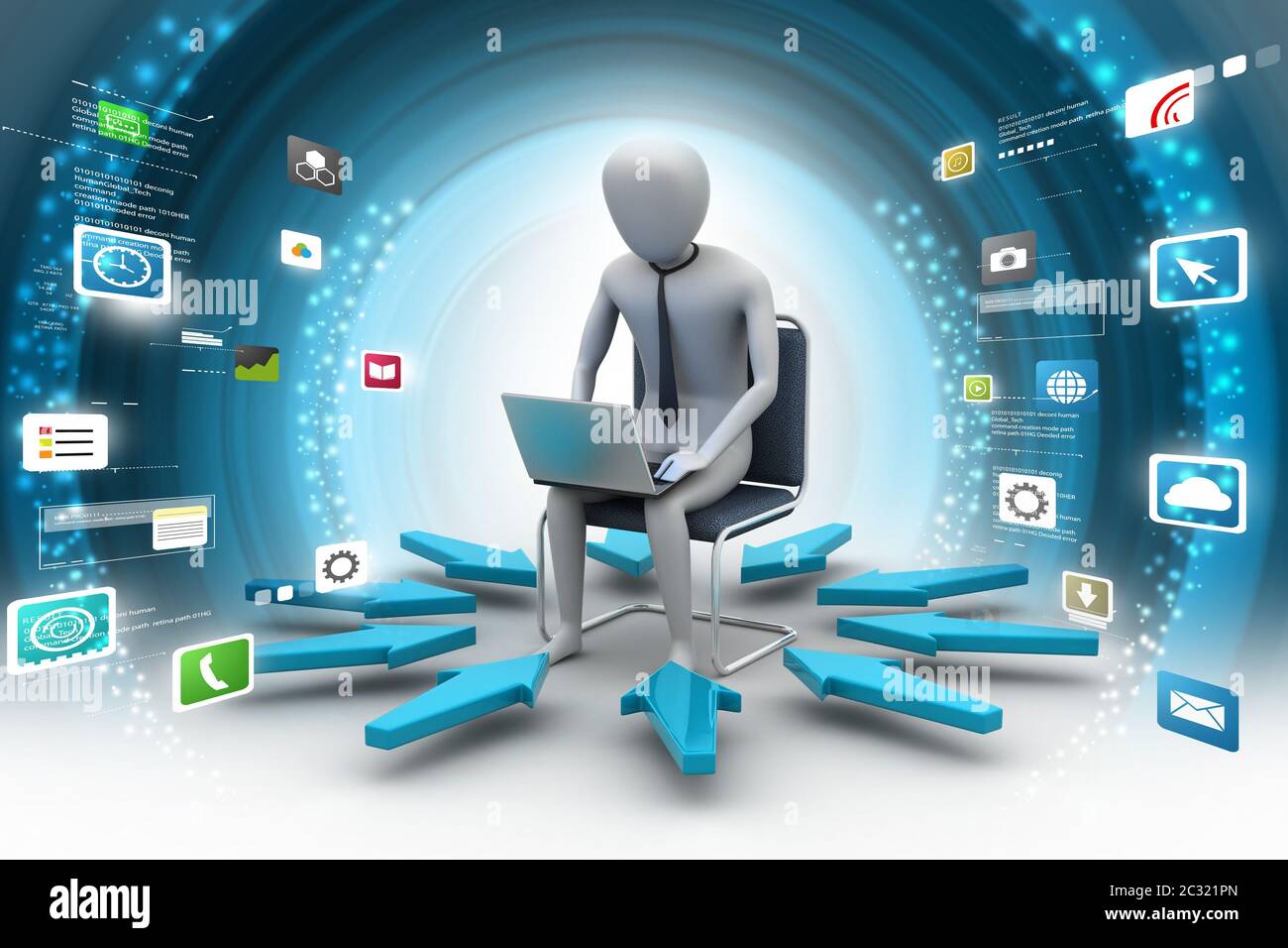 3d man working on laptop Stock Photo - Alamy